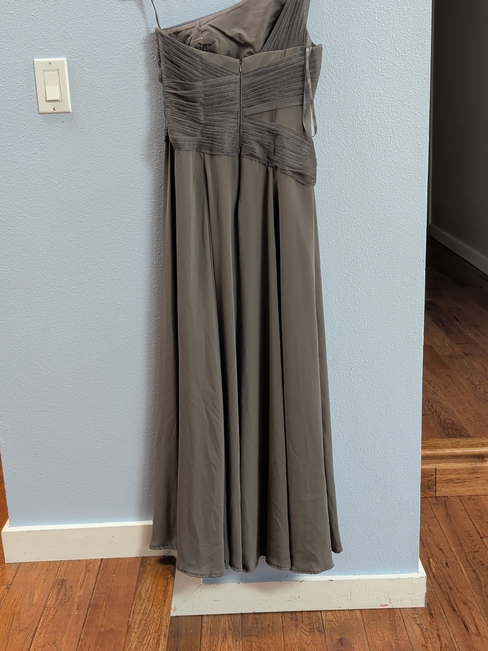 White by Vera Wang Georgette One-Shoulder Charcoal Grey Maxi Bridesmaid Dress - Picture 7 of 11